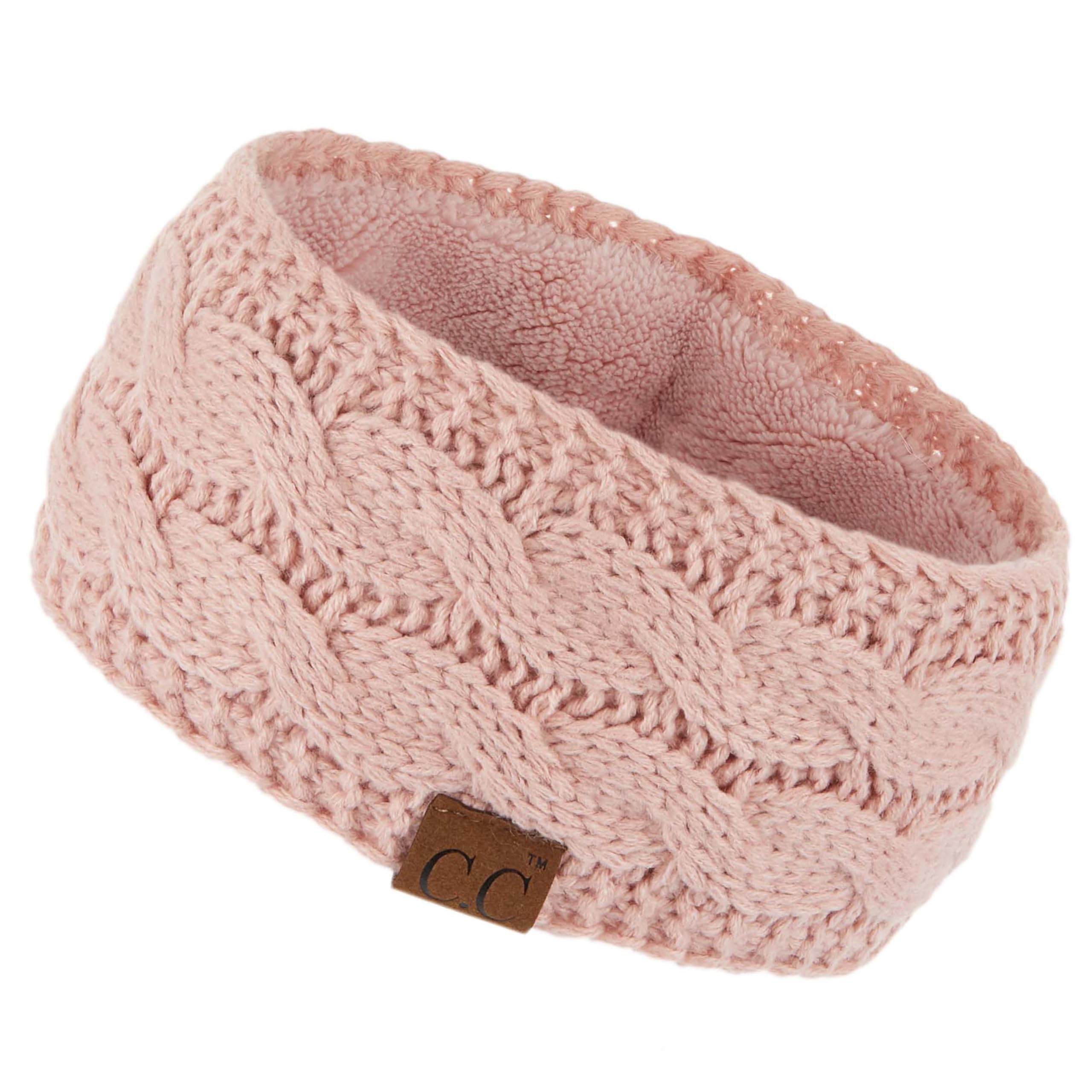 C.C Winter Fuzzy Fleece Lined Thick Knitted Diagonal Stripes Criss-Cross Pattern Headband Headwrap (HW-2060), Indi Pink, 1 Count (Pack of 1)