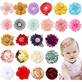 Cinaci 24 Pack Colorful Chiffon Rose Daisy Flower Hair Bows Fully Lined Alligator Hair Clips Handmade Soft Floral Small Hair Barrette Hair Pin Accessories for Baby Girls Newborns Infants Toddlers Kids