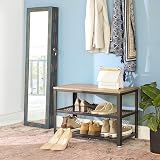 VASAGLE Shoe Bench 2 Shelves Entryway Organiser 30x73x45 cm Oak Beige White view 4