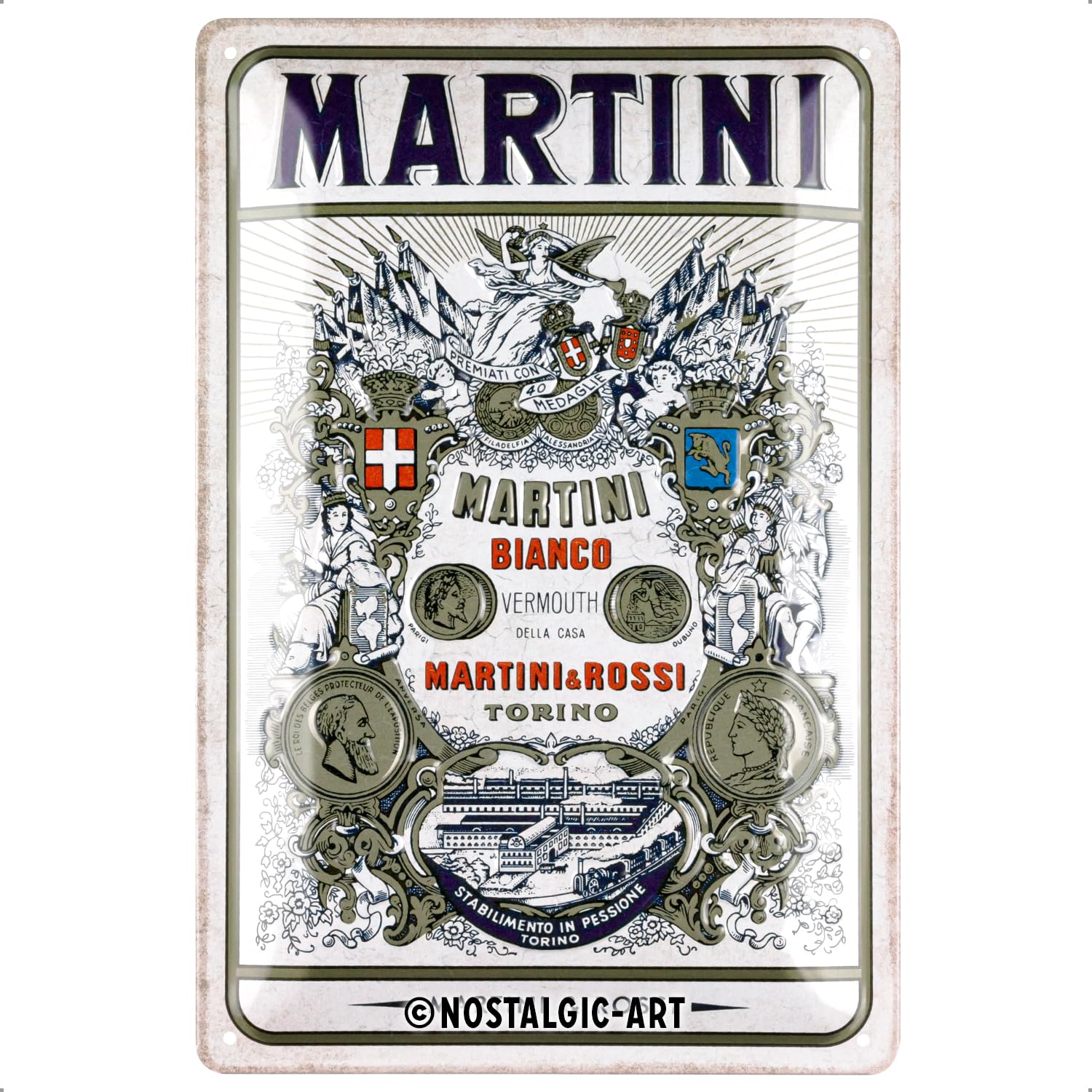 Nostalgic-Art Retro Metal Sign 20 x 30 cm Martini - Bianco Vermouth Label - Gift Idea as a Bar Accessory, Metal, Vintage Design