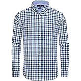 Alimens & Gentle Men's Plaid Button Down Shirts Cotton Long Sleeve Dress Shirts Regular Fit Gingham Shirts