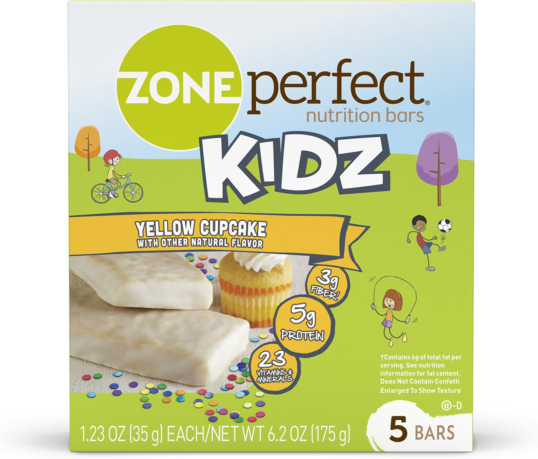 ZonePerfect Kidz Nutrition Bars, No Artificial Flavors or Colors, Yellow Cupcake, 1.23 oz, 5 Count