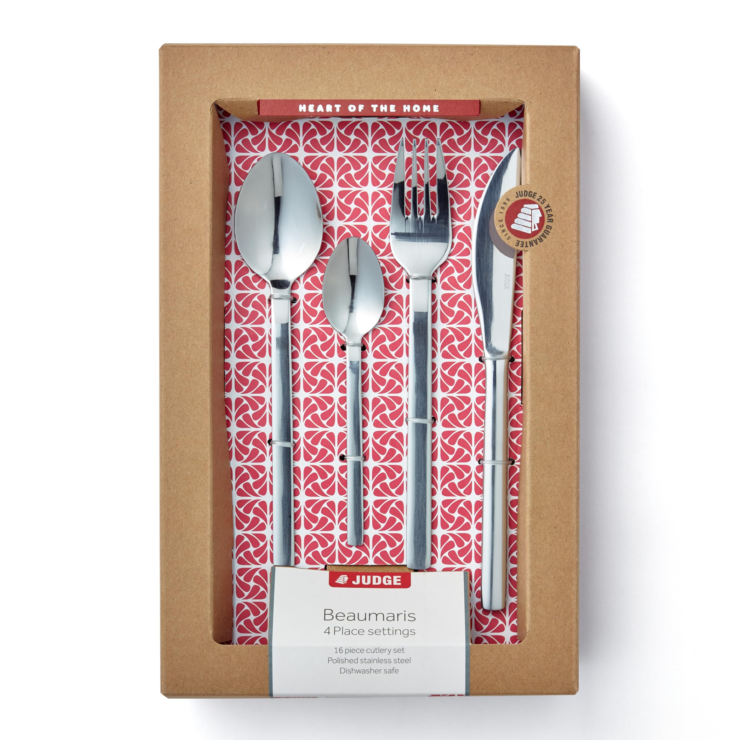 Judge Beaumaris CH48 16-Piece Stainless Steel Cutlery Set in Gift Box for 4 People, Dishwasher Safe - 25 Year Guarantee