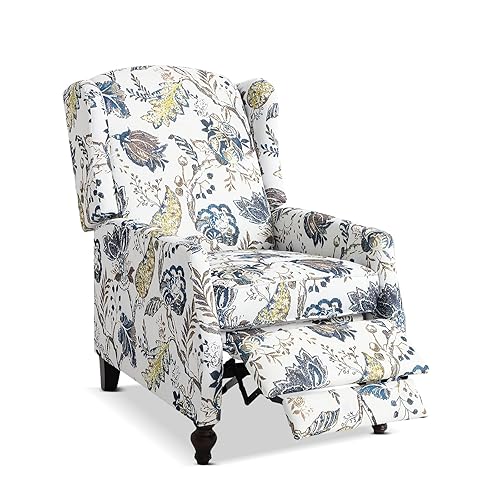 Upholstered Wingback Recliner Chair Traditional Push Back Recliner Chair  with Padded Seat, Fabric Floral Recliner Wingback Chair, Mid Century Modern 