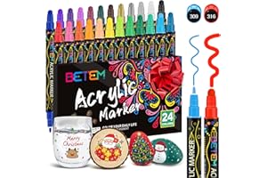 Betem 24 Colors Dual Tip Acrylic Paint Pens Markers, Premium Acrylic Paint Markers Stocking Stuffers for Rock, Wood, Fabric, Glass, Canvas, Ceramic, Christmas Gifts for Teens DIY Crafts Art Supplies