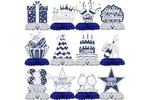 CELEE Blue and Silver Birthday Decorations – 12Pcs Navy Blue and Silver Honeycomb Centerpieces for Table, Elegant Blue Silver Party Decor for Boys, Men or Adult Birthday Celebration