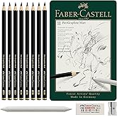 Faber-Castell Pitt Graphite Matte Pencil Set, Metal Tin of 8 Graphite Pencils and Sketching Accessories (HB, 2B, 4B, 6B, 8B, 