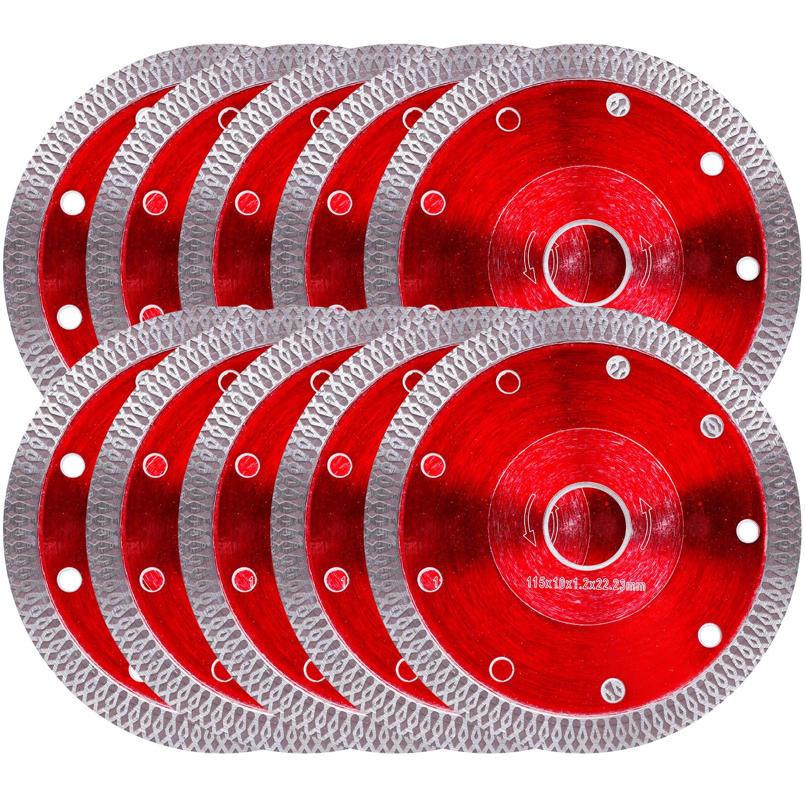 Photo 1 of 10Pcs Diamond Saw Blade for Angle Grinder & Tile Cutter, 4-1/2" Super Thin Indestructible Disc for Smooth Cutting Ceramic, Porcelain Tiles, Granite, Marbles, Concrete, Brick, Block, Stone