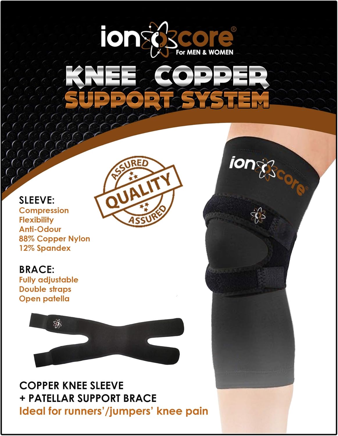 ionocore® Knee Support Copper Compression with patellar Knee Strap