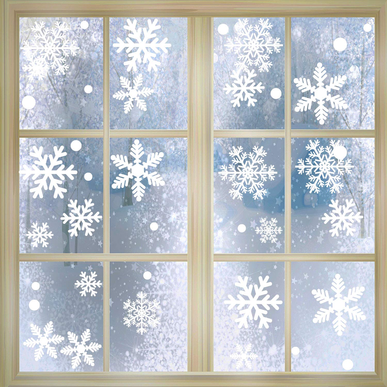 Tuopuda 270 pcs White Snowflakes Window Clings Decal Stickers Christmas Winter Wonderland Decorations Ornaments Party Supplies-Original Reusable Double-Side Static PVC Stickers(15 Sheets)
