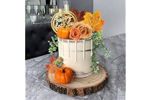 DRWATE Flower Cake Toppers with Artificial Rose Pumpkin Maple Leaves Cake Decorations for Wedding Autumn Thanksgiving Day Theme Birthday Supplies