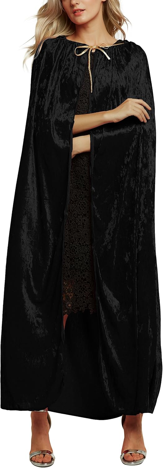 Urban CoCo Women's Costume Full Length Crushed Velvet Hooded Cape (Green): Clothing