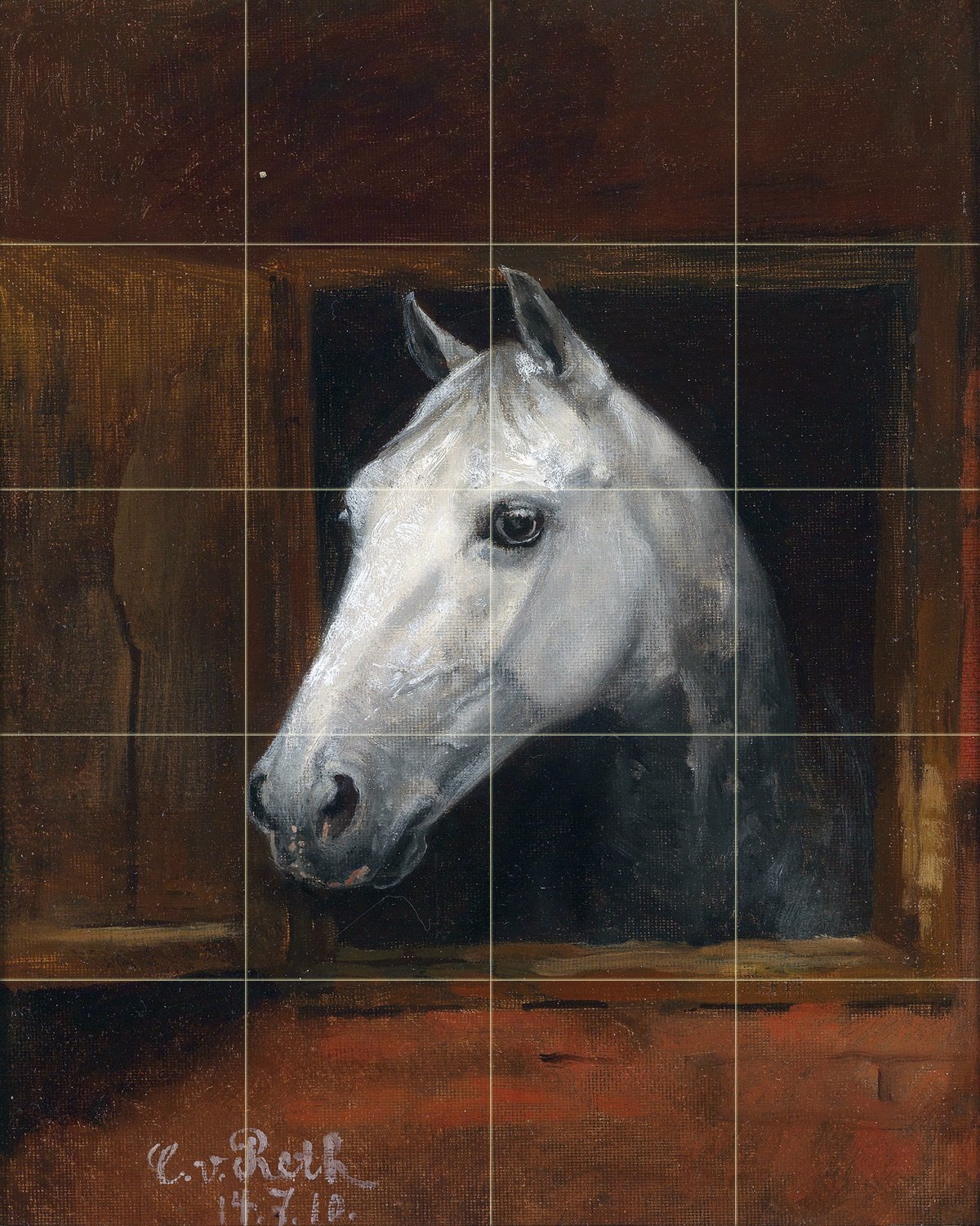 White Horse in the window C. Reth Tile Mural Wall Backsplash Art Marble