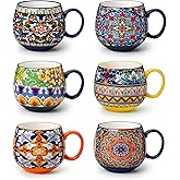 vancasso Coffee Mugs Set of 6, Coffee Cups Ceramic 16oz, Porcelain Coffee Mugs for Cappuccino, Latte, Espresso, Colorful Coffee Mugs with Handle, Rounded Boho Mugs, Microwave & Dishwasher Safe