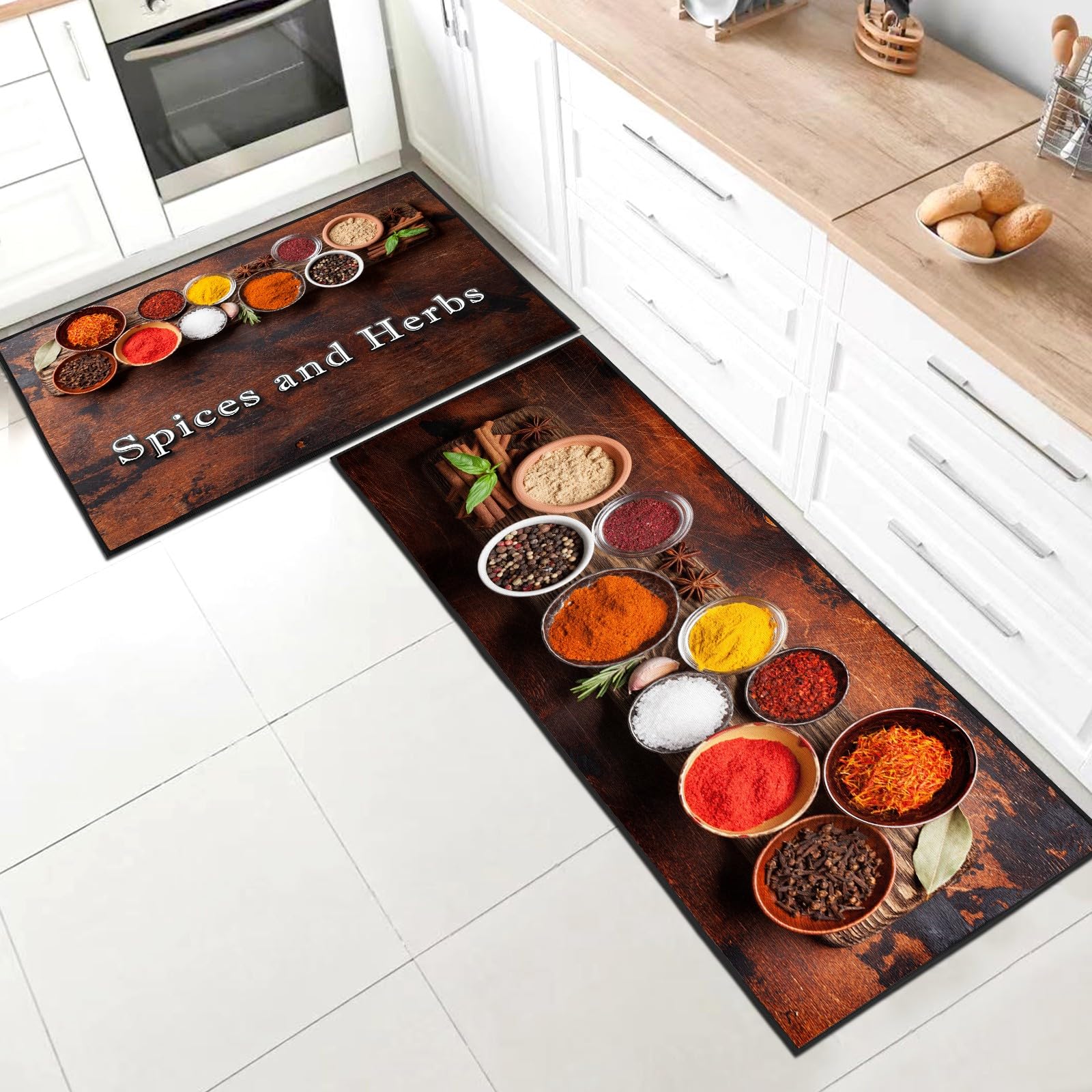 SHUAIG Kitchen Rug Set 2 Piece Non Slip Washable,Kitchen Mat Anti Fatigue Set,kitchen carpets with anti-slip stickers for Home Decoration(Style K, 40x60 + 40x120 cm)