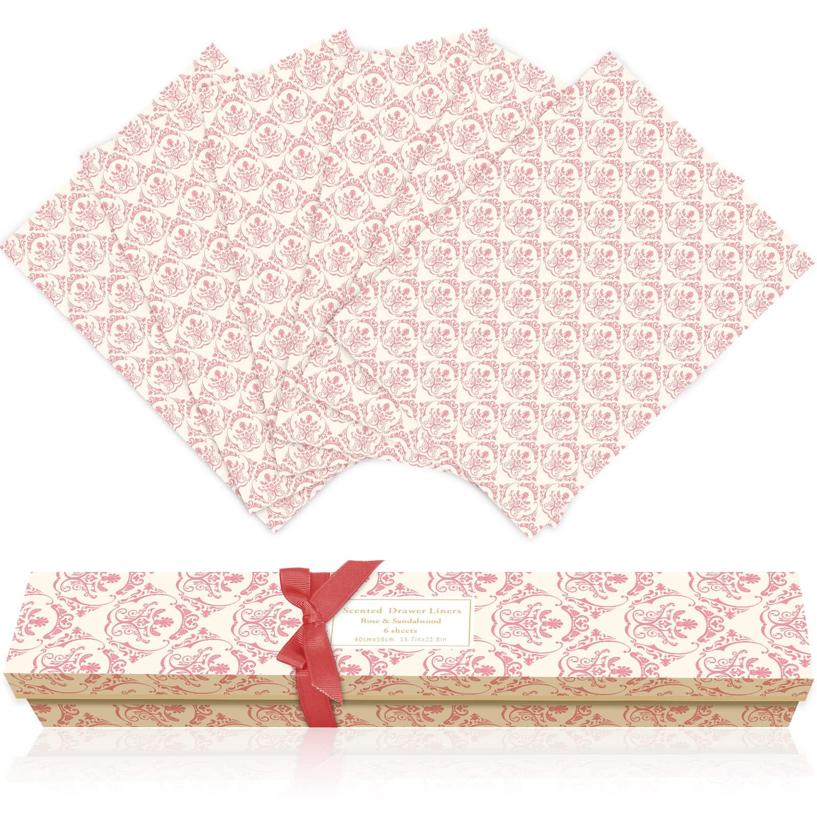 LA BELLEFรE Scented Drawer Liners - Fragrance of Rose & Sandalwood, 6 Sheets, Size 400 x 580 mm