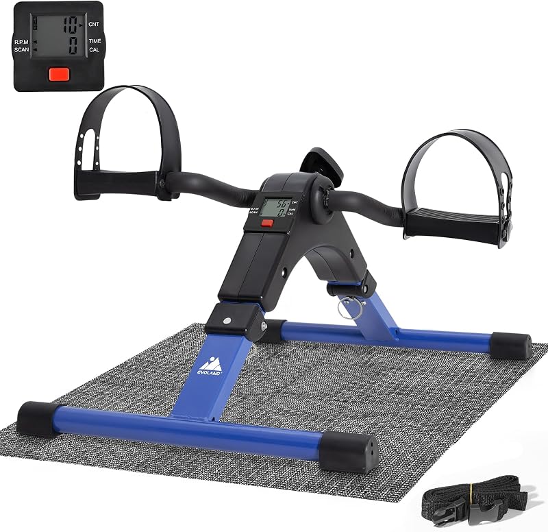 EVOLAND Pedal Exerciser Arm and Leg Mini Bike Foldable Blue