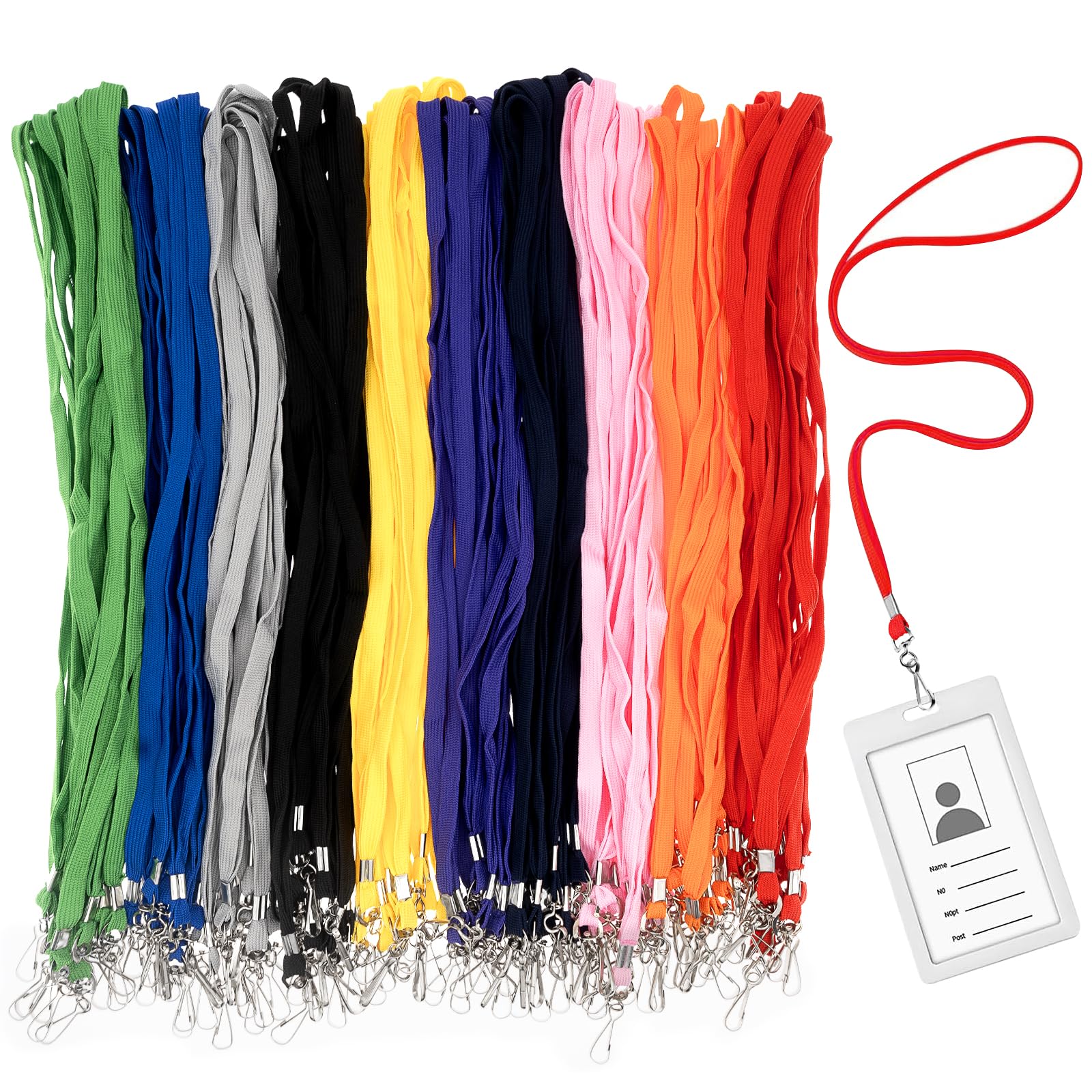 LYCN 100 Pack Lanyards Bulk, Colorful Office Lanyard Badge Lanyards Neck Strap, 49cm Flat Neck Lanyards Bulk with J-Swivel Hook for Id Badges Keys Card Holders Whistles (10 Colors)