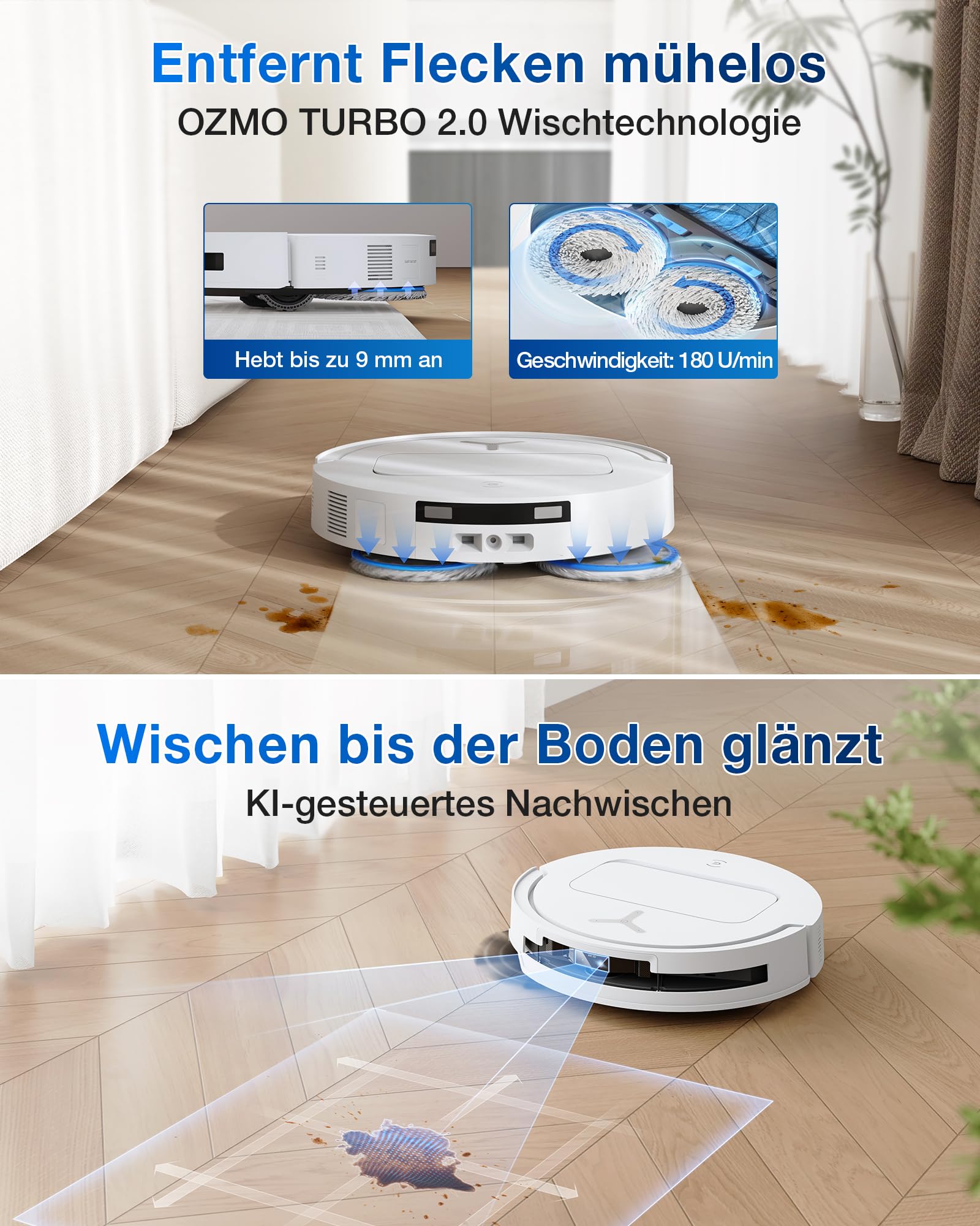 ECOVACS DEEBOT T50 PRO Omni Gen2 Saugroboter mit Wischfunktion, Ausfahrende Seitenbürste und Wischmopp, 21.000 Pa, Auto Zugabe von Reinigungslösung, Moppwäsche mit 75°C heißem Wasser, Ultradünn 81 mm 5