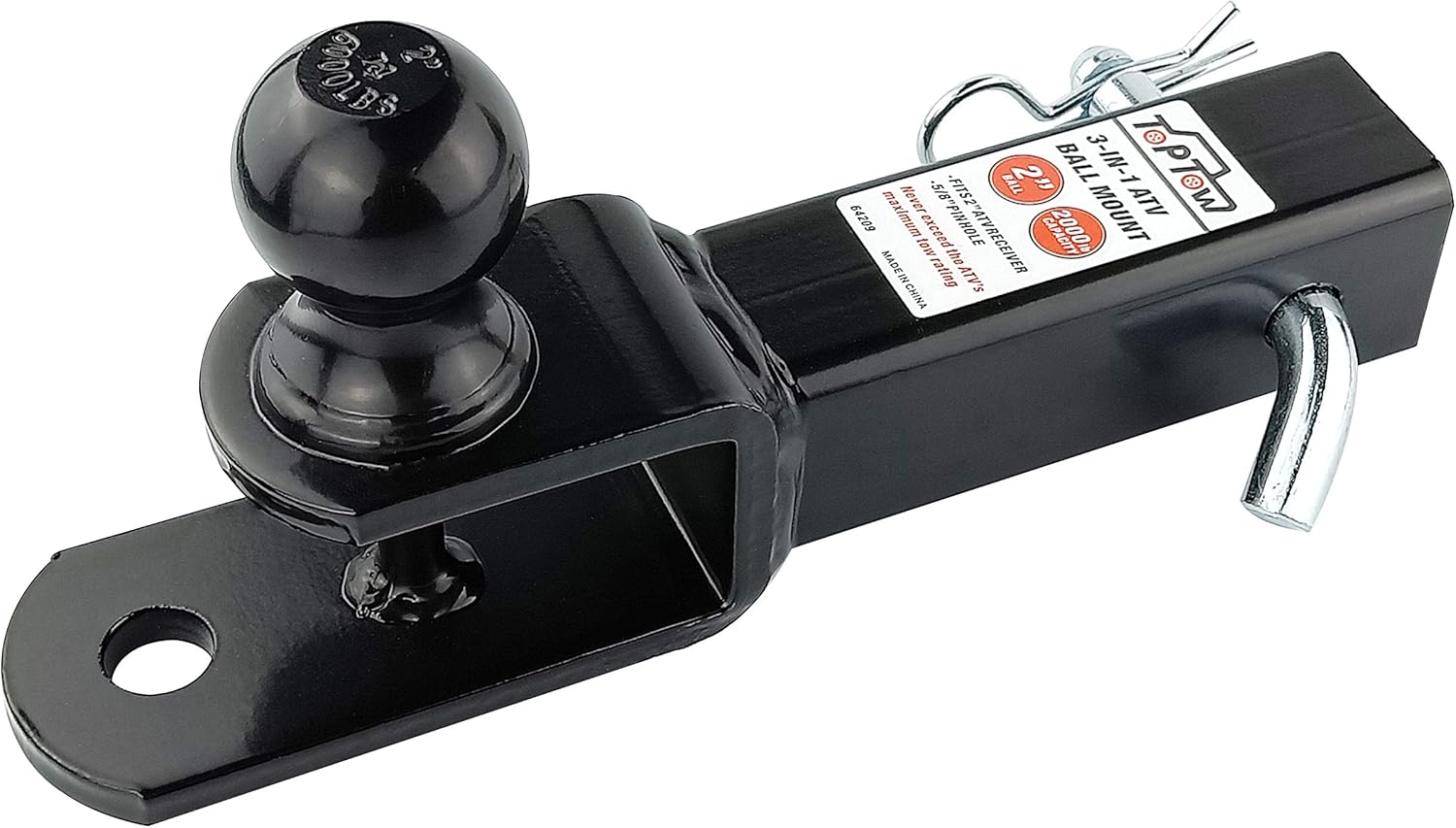 TOPTOW 3 in 1 ATV/UTV Towing Hitch Receiver 64209 Ball Mount Adapter with 2 inch Ball, Fit for 2 inch Receiver: Automotive
