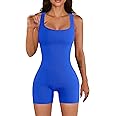 YIOIOIO Women Workout Romper Yoga Ribbed Square Neck One Piece Seamless Tank Top Jumpsuit