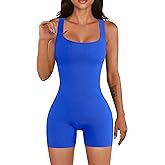 YIOIOIO Women Workout Romper Yoga Ribbed Square Neck One Piece Seamless Tank Top Jumpsuit