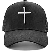 NVJUI JUFOPL Christian Cross Jesus Hats, Religious Gifts for Men Women, Embroidered Trucker Cap Black
