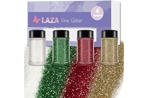 Laza Ultra Fine Glitter Powder, 4 Colors 320ml Craft Glitter Sequins, PET Extra Fine Glitter for Christmas Balls Resin, Nail Arts, Epoxy Tumbler, Decoration, Weddings, Card, Scrapbooking - Christmas