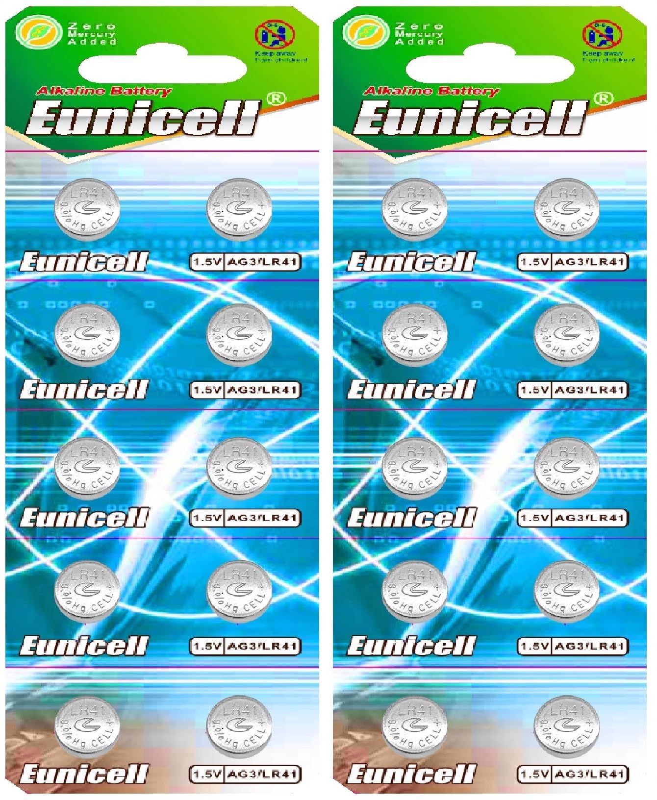 Eunicell AG3 Lot de 10 piles alcaline bouton Type G3 LR41 LR41SW LR736 LR736SW SR41W 384 392