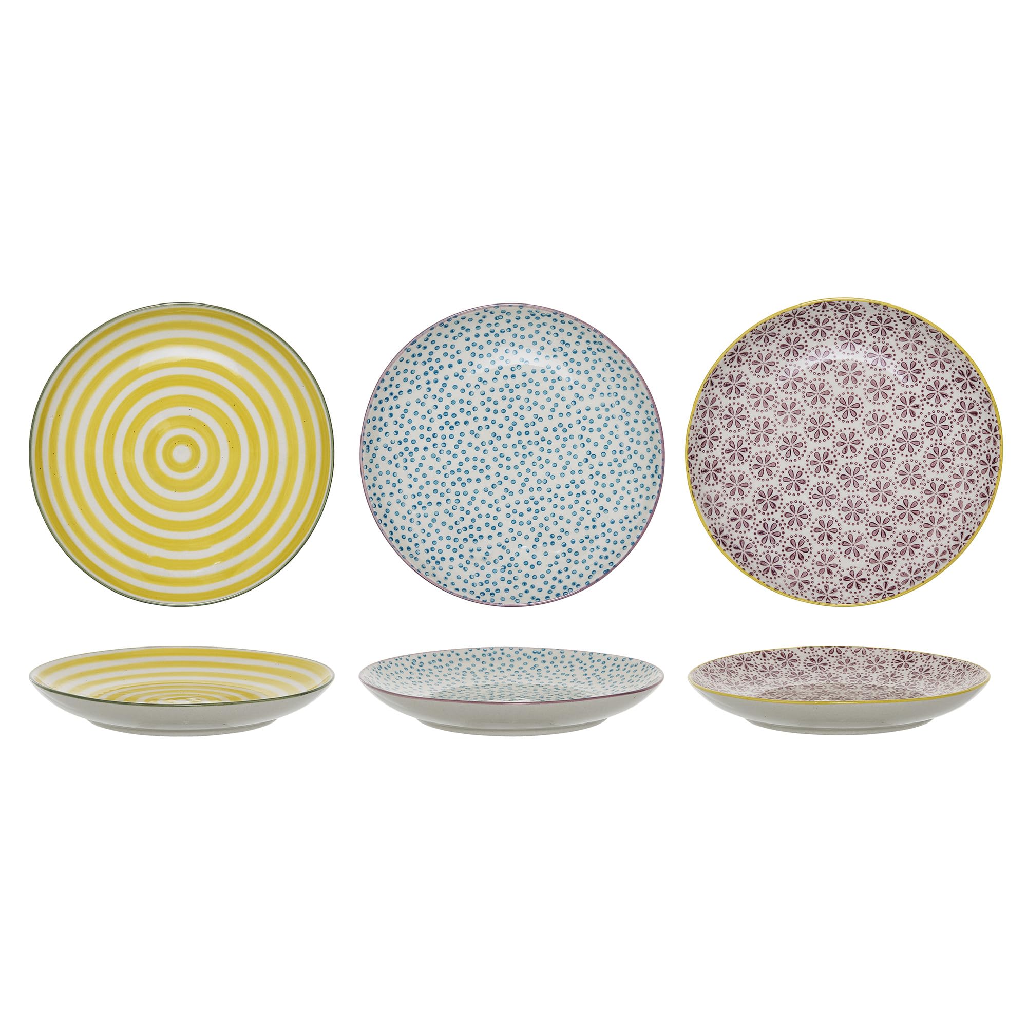 Bloomingville Patrizia Small Plates Blue Yellow Purple Ceramic Set of 3 16 cm