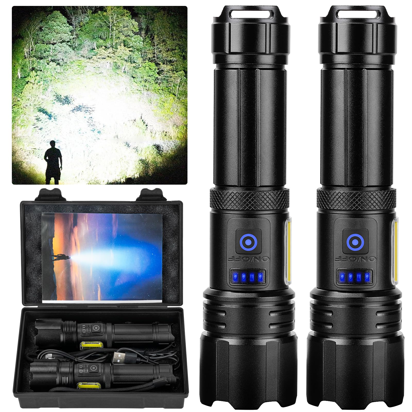 Photo 1 of Sigoobal Rechargeable Flashlight, 99,000 Lumens Super Bright Flash Light, 7 Modes with COB Work Light, IPX6 Waterproof, Powerful Handheld LED Flashlights for Camping, Hiking