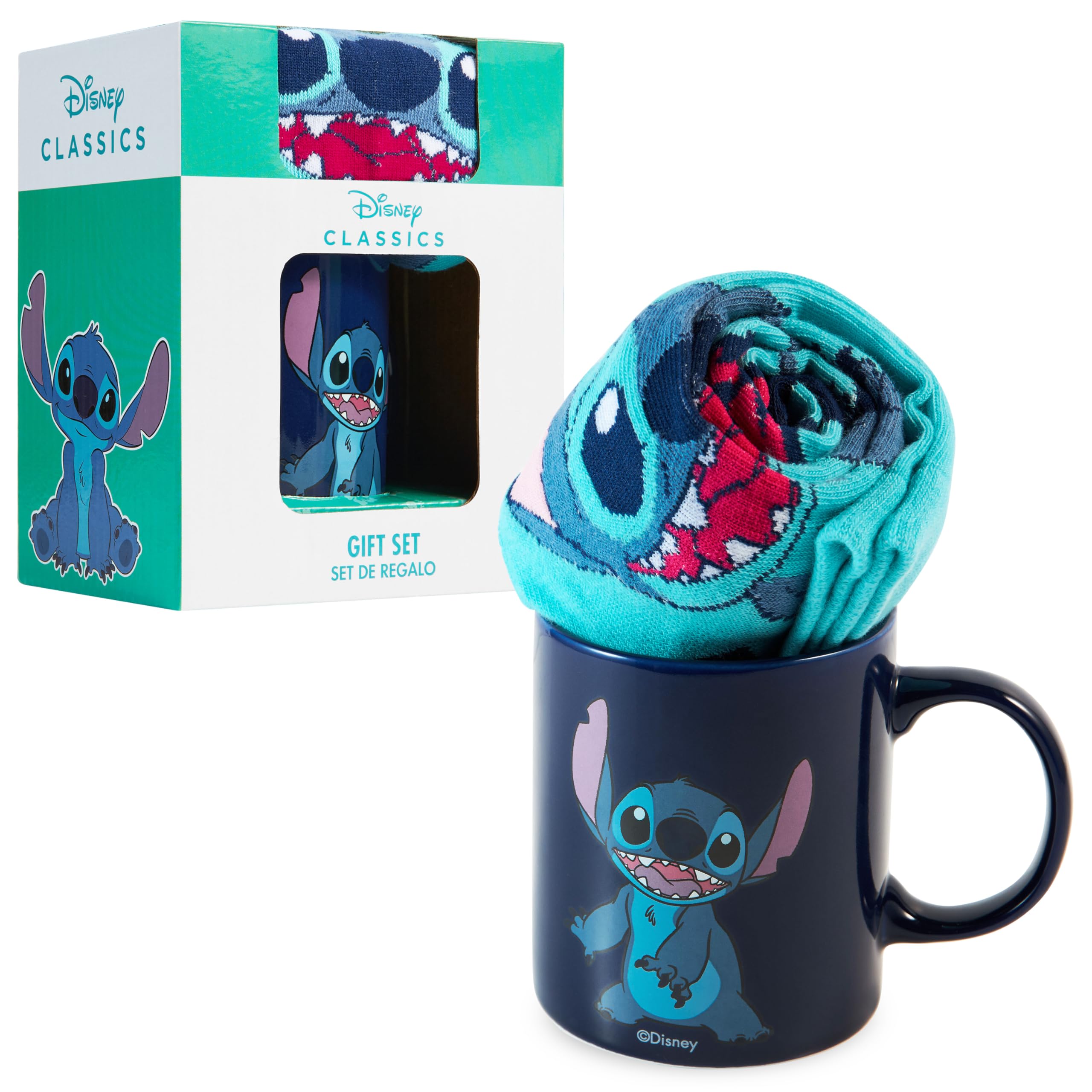Disney Stitch Mug and Socks Gift Set for Women Teenagers Cute Ceramic Mug Soft Calf Socks, Stocking Filler Gifts for Her (Navy Stitch) — image 1