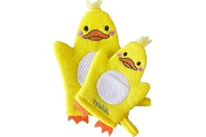 TruKid BubbleGlove, Bath Wash Gloves-Sponge - Hand Puppet for Kids & Toddler, Bath Sponge & Baby Washcloth Mitt for Kids & Adults, Body Scrubber for Mommy & Me - Duck Set of 2