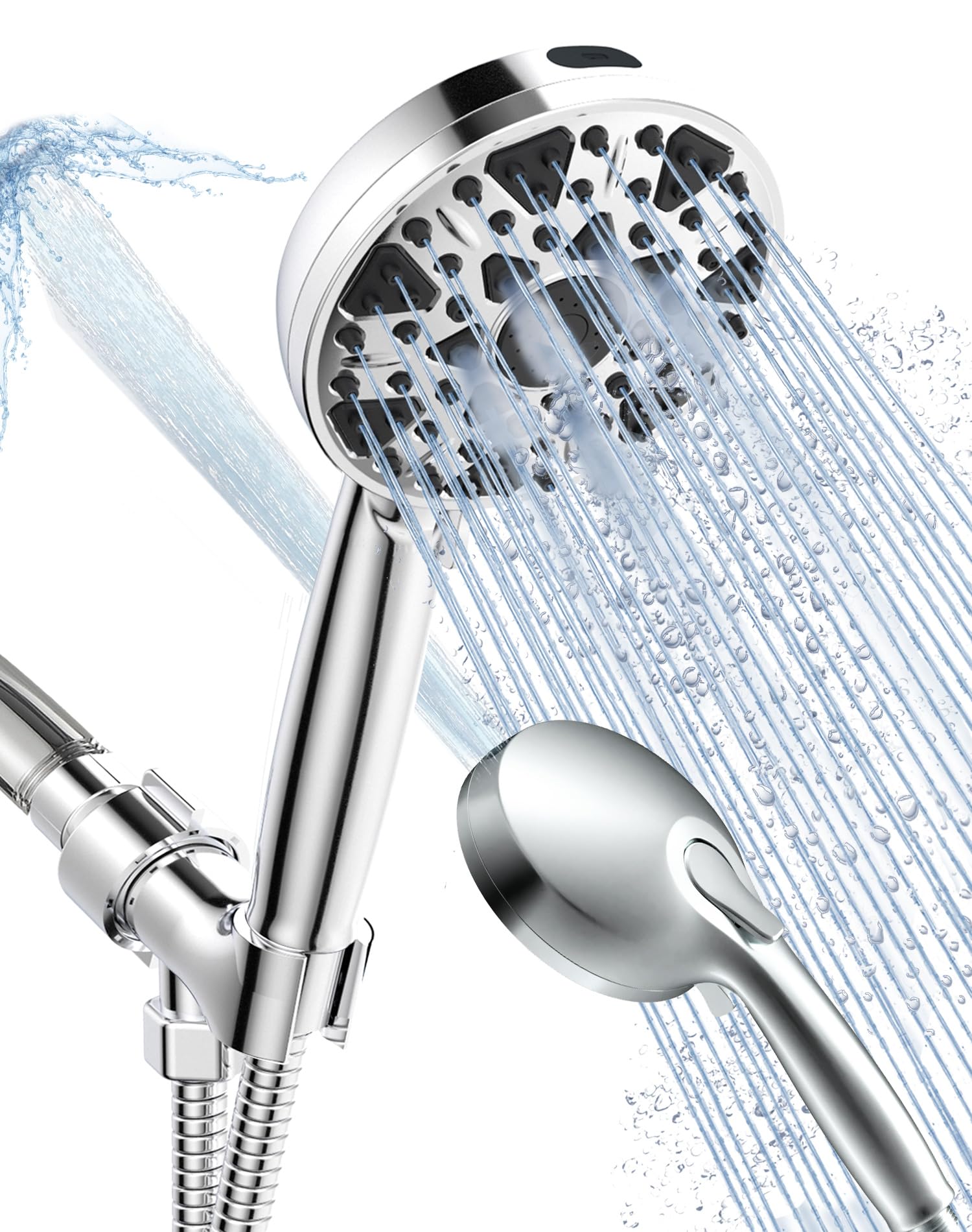Photo 1 of BOWGER Shower Head with Handheld High Pressure Multi-Function 7 modes, Built-in Power Wash to Clear Tub, Tile & Pets, 5” High Flow Hand Held Rain Showerhead with Extra Long Hose and Adjustable Bracket