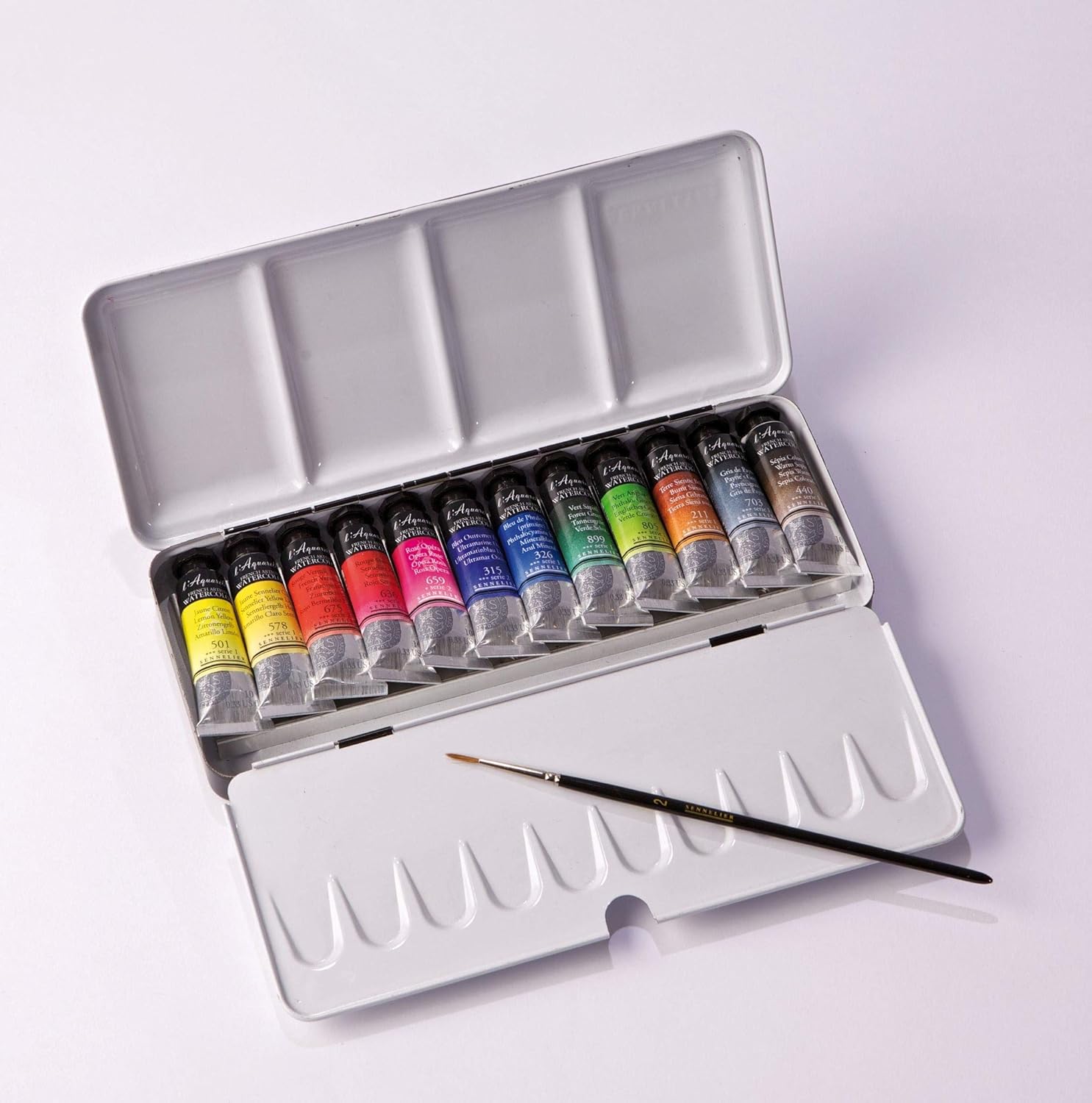 Sennelier Watercolor Metal Box 12 Tube Set, Beige, 13 Piece Set - Image 3