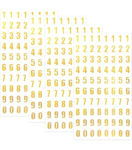 MECCANIXITY 5 Sheets Gold Number Resin Stickers - 3D Small 1-9 Metallic Sparkle Alloy For Nail Art