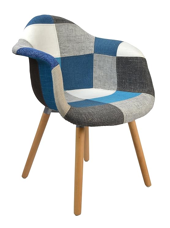ts-ideen Design Klassiker Patchwork Sessel Retro 50er Jahre Barstuhl Wohnzimmer Büro Küchen Stuhl Esszimmer Sitz Holz Stoff b