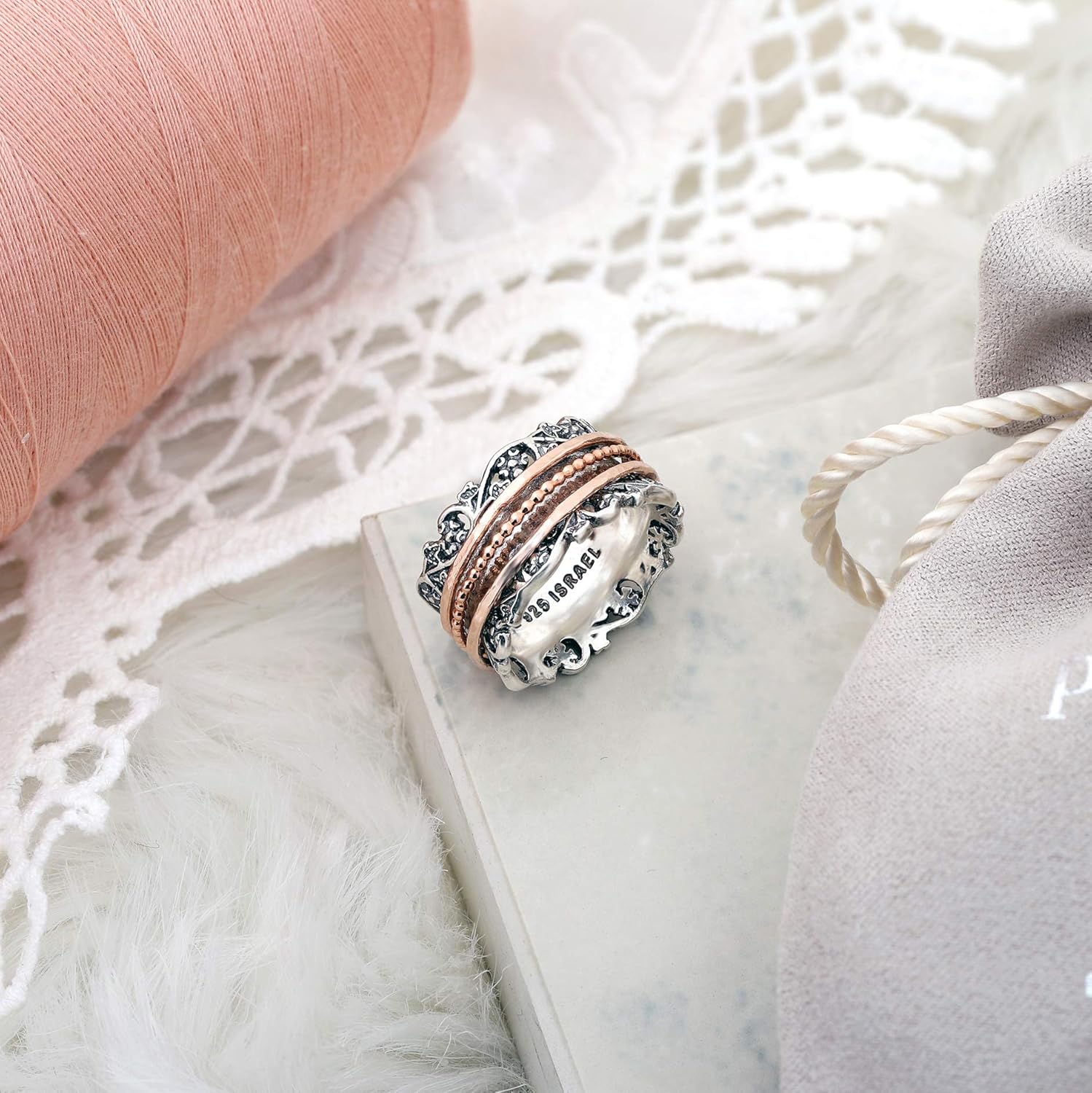 PZ Paz Creations Silver Spinner Ring | 925 Sterling Silver | Rose Gold Spinners | Rings for Women: Clothing