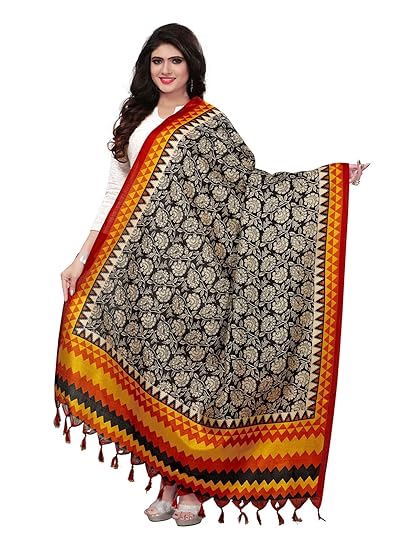 KANCHNAR Womens Bhagalpuri Silk Printed Dupatta(12FD545;Black;Free size)
