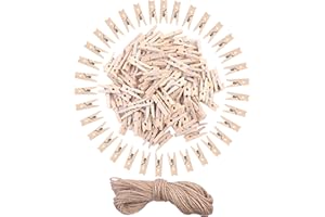 DIYASY 120 Pcs Mini Wood Clothespins,1 Inch Small Craft Wooden Clips with Jute Twine for Photo Wall and DIY Craft.