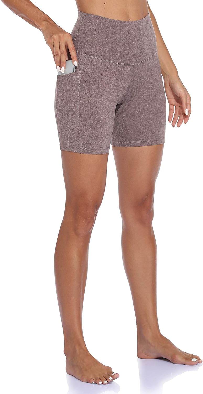 Colorfulkoala Women's High Waisted Yoga Shorts with Pockets 6" Inseam Workout Biker Shorts: Clothing