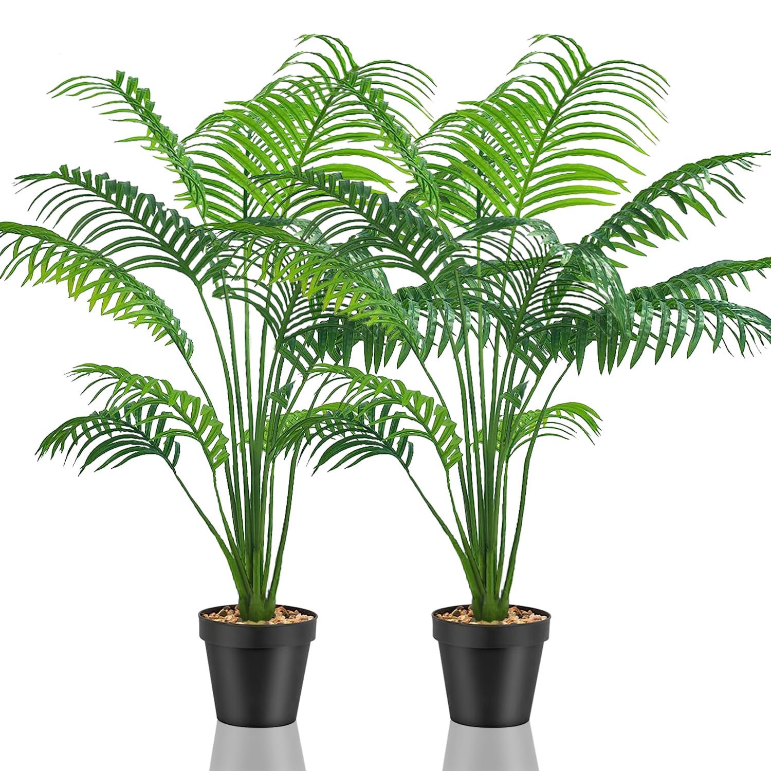 Lighterday Set of 2 Artificial Fake Plants Indoor Decorative Large Faux Plants Artificial Palm Tree Tall Plastic Plants for Office Home Indoor Outdoor Decor (2 Pots of Artificial yellow palm)