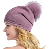 Women Knit Wool Beanie - Winter Fashion Solid Wool Hats Real Removable Raccoon Fur Pom Pom Warm Ski Beanie