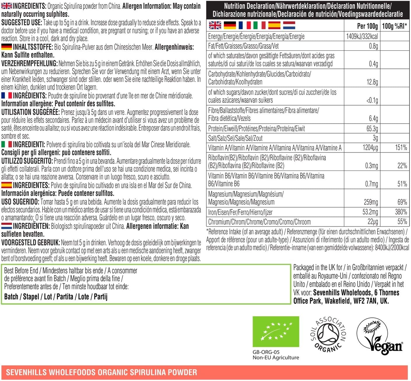 Sevenhills Wholefoods Organic Spirulina Powder 1kg, 1 kg (Pack of 1) - Image 4
