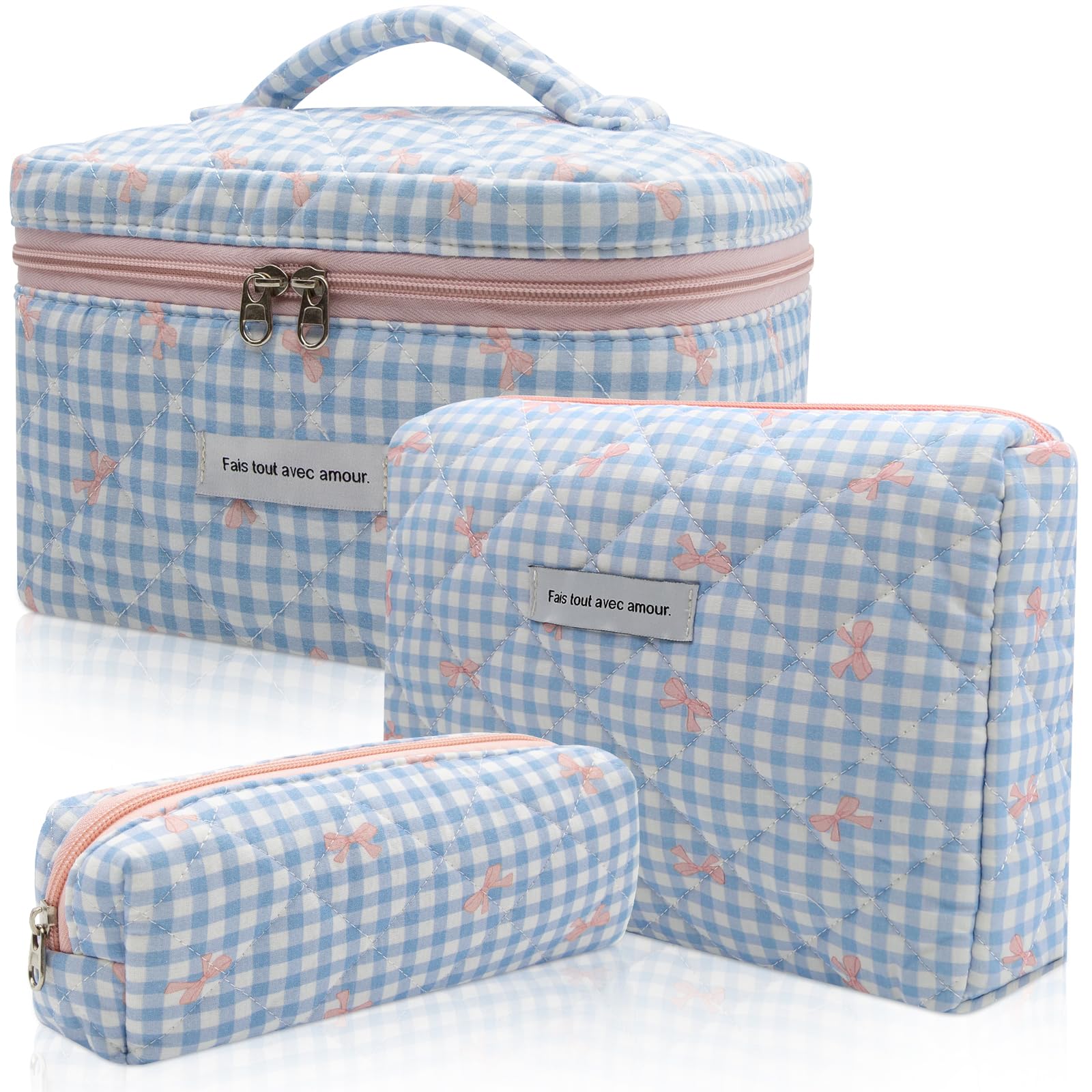 3pc Makeup Bag Set, Quilted Makeup Bag Set, Large