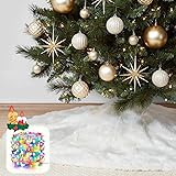 KD KIDPAR 48” Faux Fur Christmas Tree Skirt for Holiday Tree Decorations with 5 Meters 50LED Copper Wire String – White…