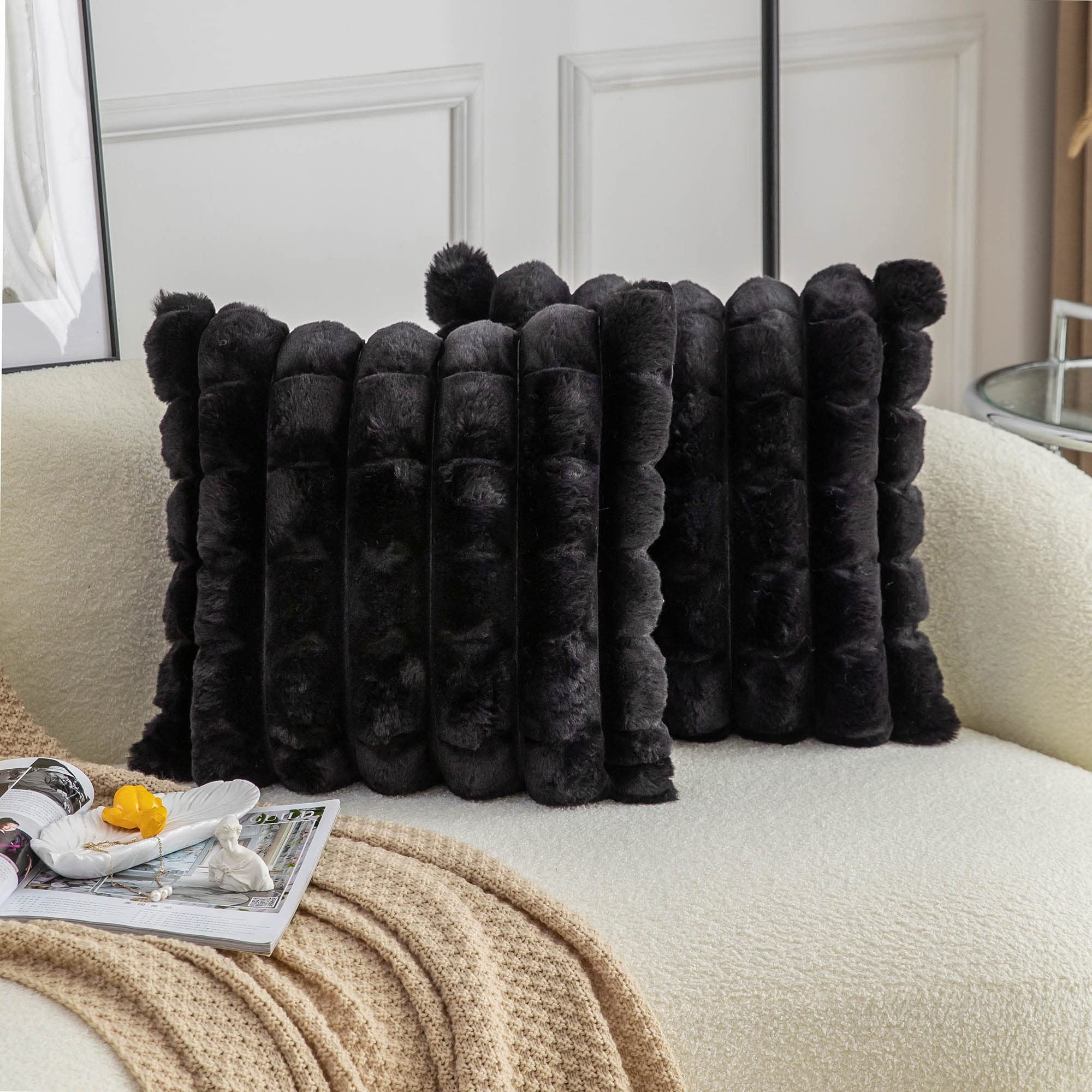 Photo 1 of Neelvin Black Faux Fur Cozy Soft Plaid Decorative Throw Pillow Covers 18x18 inch Set of 2,Velvet Pillowcase Cushion Case for Sofa Couch