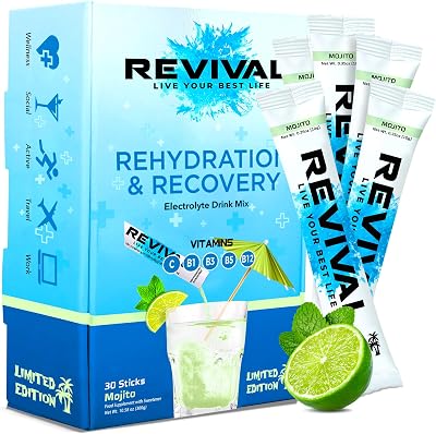 Revival Shots Mojito Electrolyte Sachets 30 Pack High Strength Vitamin C