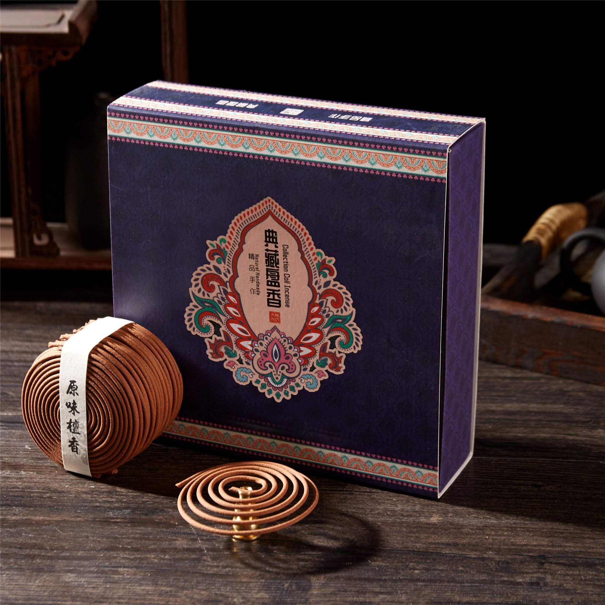 Gandhanra Assorted Natural incense Coils Variety Pack,4 Scents of 160 Long Lasting Sticks,Include a Holder. Sandalwood,Agarwood,Wormwood,Lemon,Lavender,Jasmine,Osmanthus,Thuja