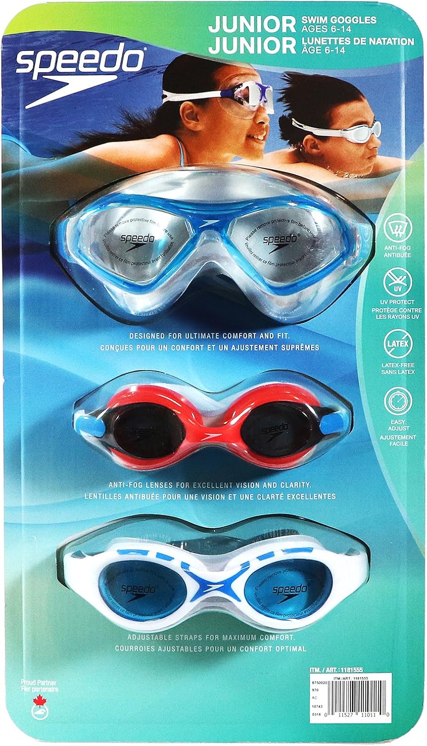 Speedo Junior Kids Swim Goggles 3 Pack Blue, Red, White, Goggles Amazon Canada